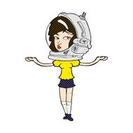 comic cartoon woman wearing space helmet N5