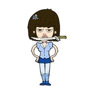 comic cartoon woman with knife between teeth N12