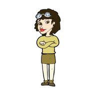 comic cartoon woman with crossed arms and safety goggles N3