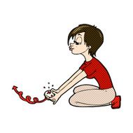 comic cartoon girl playing computer games N3