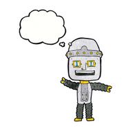 cartoon waving robot with thought bubble N23