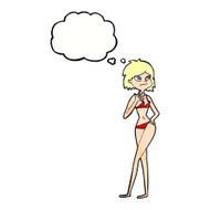 cartoon woman in bikini with thought bubble N56