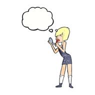cartoon woman applying lipstick with thought bubble N11