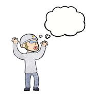 cartoon security man panicking with thought bubble N11