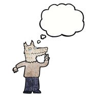 cartoon happy wolf man with thought bubble N20