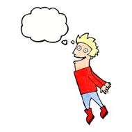 cartoon drenched man flying with thought bubble N8