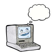 cartoon old computer with thought bubble N23