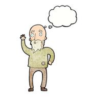 cartoon old man waving with thought bubble N3