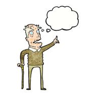cartoon old man with walking stick thought bubble N9