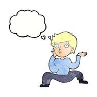 cartoon boy doing crazy dance with thought bubble N10