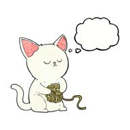 cartoon cat playing with ball of yarn thought bubble N3