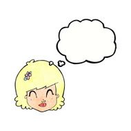 cartoon happy female face with thought bubble N185