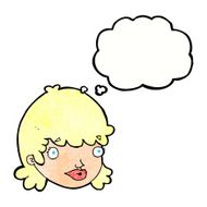 cartoon female face with surprised expression thought bubbl N21