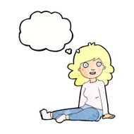 cartoon happy woman with thought bubble N256