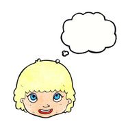 cartoon happy female face with thought bubble N186
