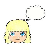 cartoon happy female face with thought bubble N187