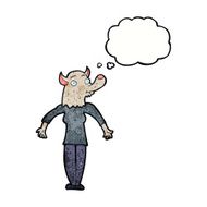 cartoon werewolf woman with thought bubble N7