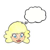 cartoon happy female face with thought bubble N190