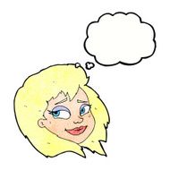 cartoon happy female face with thought bubble N191