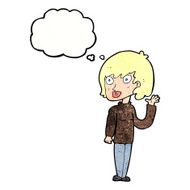 cartoon waving woman with thought bubble N146