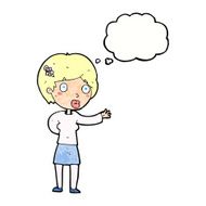 cartoon waving woman with thought bubble N147