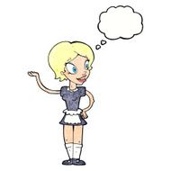 cartoon woman in maid costume with thought bubble N11