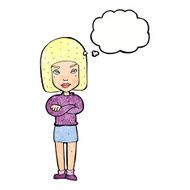cartoon woman with crossed arms thought bubble N45