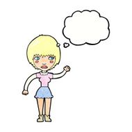 cartoon waving woman with thought bubble N148