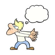 cartoon annoyed man gesturing with thought bubble N11