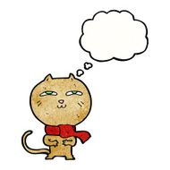cartoon funny cat wearing scarf with thought bubble N17