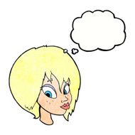 cartoon pretty female face pouting with thought bubble N11