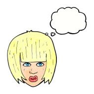 cartoon annoyed girl with big hair thought bubble N11
