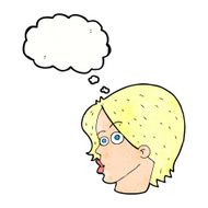 cartoon female face with thought bubble N152