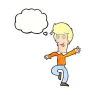 cartoon man dancing with thought bubble N10