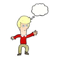 cartoon man waving with thought bubble N30