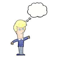 cartoon man punching with thought bubble N11