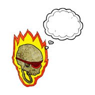 cartoon flaming pirate skull with thought bubble N11