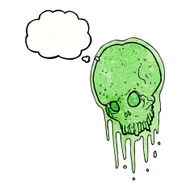 cartoon slimy skull with thought bubble N8