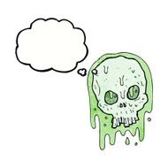 cartoon slimy skull with thought bubble N9