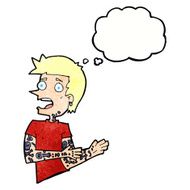 cartoon man with tattoos thought bubble N11