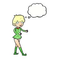 cartoon christmas elf woman with thought bubble N11