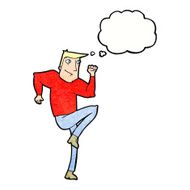 cartoon man jogging on spot with thought bubble N11