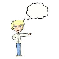 cartoon man gesturing welcome with thought bubble N11