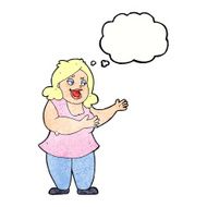 cartoon happy fat woman with thought bubble N7