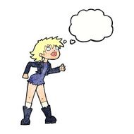 cartoon girl in leather jacket with thought bubble N11