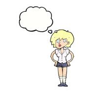 cartoon surprised woman with hands on hips thought bubble N11