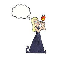 cartoon witch woman casting spell with thought bubble N11