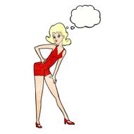 cartoon model woman posing with thought bubble N11