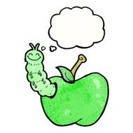 cartoon bug eating apple with thought bubble N20