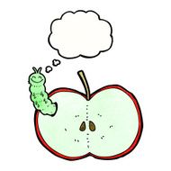cartoon bug eating apple with thought bubble N21